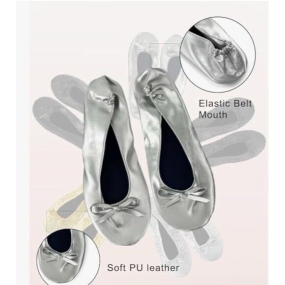 New Gudgudee Ballet Slippers Women's XL (10) Silver Roll Up With Pouch - Picture 9 of 11